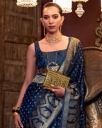 Women Paisley Woven Satin Silk Saree - Image 3