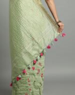 Embroidered Hand Dyed Linen Silk Saree - Image 3